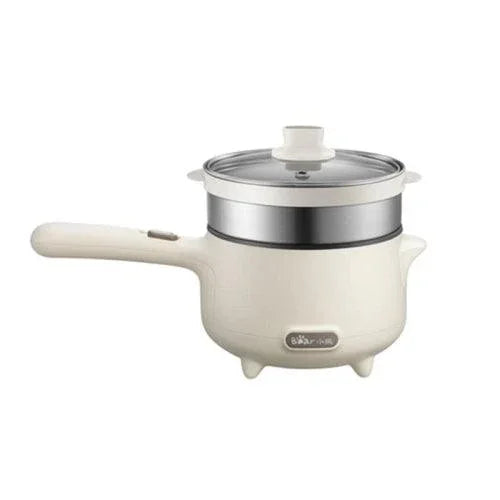 Bear Electric Cooking Pot with Steamer DRG-C12S1, 1.2L Stainless Steel Ramen Cooker, 2 in 1 Shabu Shabu Hot Pot, Multifunctional Cooker with Overheating Protection for Stew, Noodles-Beige - YOURISHOP.COM