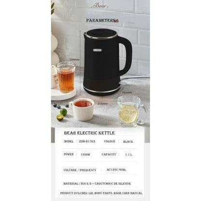 Bear Electric Kettle ZDH-D17K3, 1.7L, 304 S/S Inner pot and lid, 1500W - YOURISHOP.COM