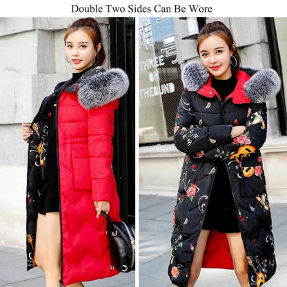 Both Two Sides Can Be Wore 2019 Women Winter Jacket New Arrival With Fur Hooded Long Coat Cotton Padded Warm Parka Womens Parkas - YOURISHOP.COM