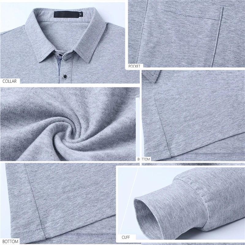 BROWON Autumn Men T-shirt Cotton Regular Fit T-shirt Comfortable Casual T-shirt Men Turn Down Collar Long Sleeve Plus Size 5XL - YOURISHOP.COM