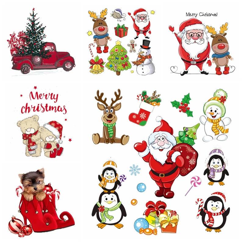 Cartoon Santa Claus Patches Christmas Thermo Stickers On Clothes DIY Christmas Patches Heat Transfer Sticker Christma Deer Cars - YOURISHOP.COM