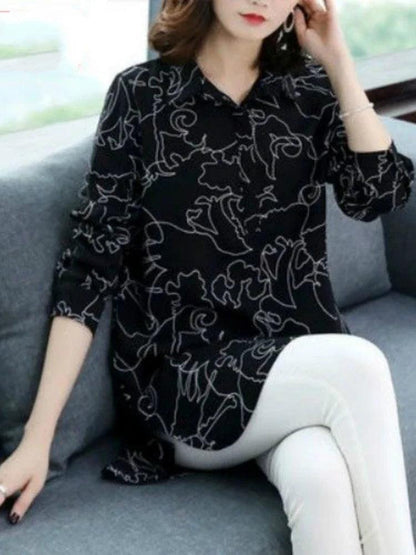 Casual Autumn Spring Shirts Women Clothing New 2023 Floral Printed Tunic Loose Long Party Vintage Blouses Tops H228 - YOURISHOP.COM