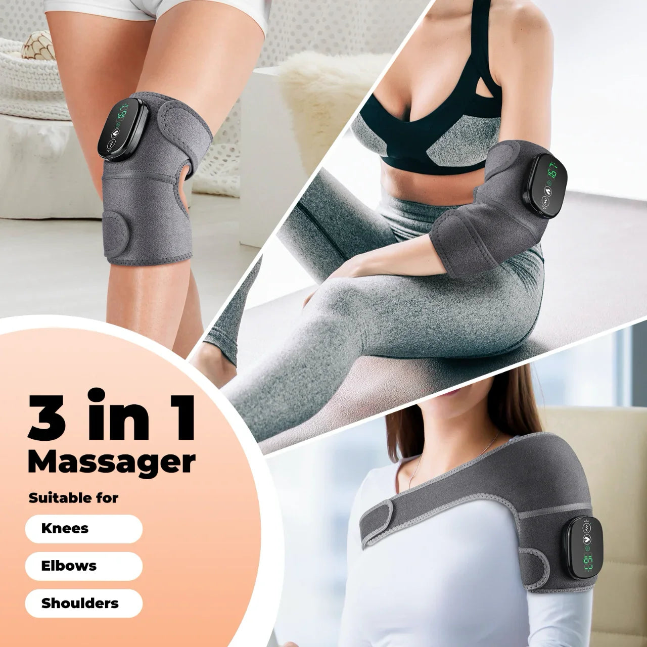 Cordless Heated Massager for Knee Shoulder Elbow, Heating Knee Brace With Vibration for Relaxing Knee Shoulder Elbow, 3 Adjustable Intensity and Temperature With Extension Strip - YOURISHOP.COM