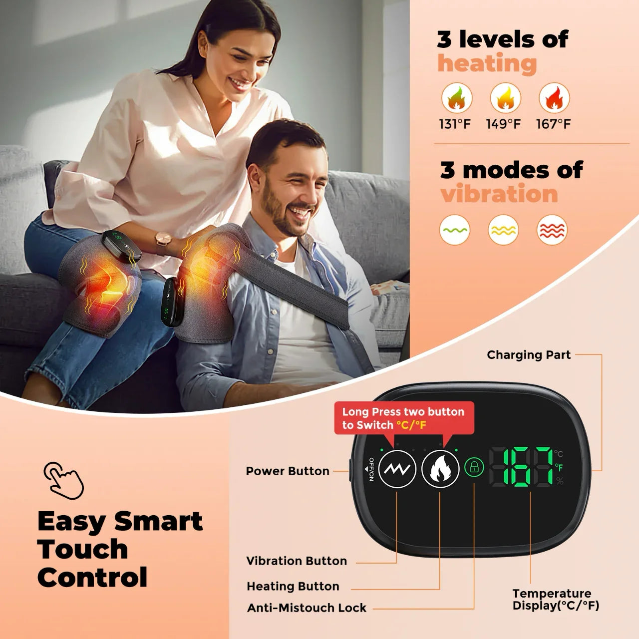 Cordless Heated Massager for Knee Shoulder Elbow, Heating Knee Brace With Vibration for Relaxing Knee Shoulder Elbow, 3 Adjustable Intensity and Temperature With Extension Strip - YOURISHOP.COM