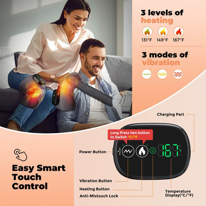 Cordless Heated Massager for Knee Shoulder Elbow, Heating Knee Brace With Vibration for Relaxing Knee Shoulder Elbow, 3 Adjustable Intensity and Temperature With Extension Strip - YOURISHOP.COM