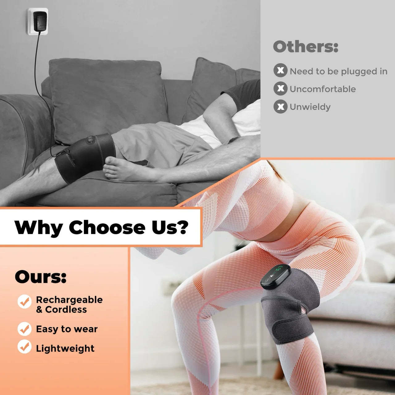 Cordless Heated Massager for Knee Shoulder Elbow, Heating Knee Brace With Vibration for Relaxing Knee Shoulder Elbow, 3 Adjustable Intensity and Temperature With Extension Strip - YOURISHOP.COM