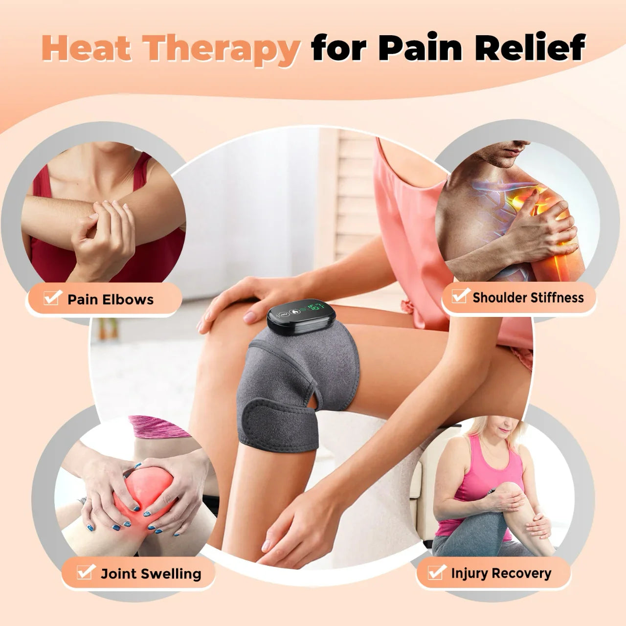 Cordless Heated Massager for Knee Shoulder Elbow, Heating Knee Brace With Vibration for Relaxing Knee Shoulder Elbow, 3 Adjustable Intensity and Temperature With Extension Strip - YOURISHOP.COM