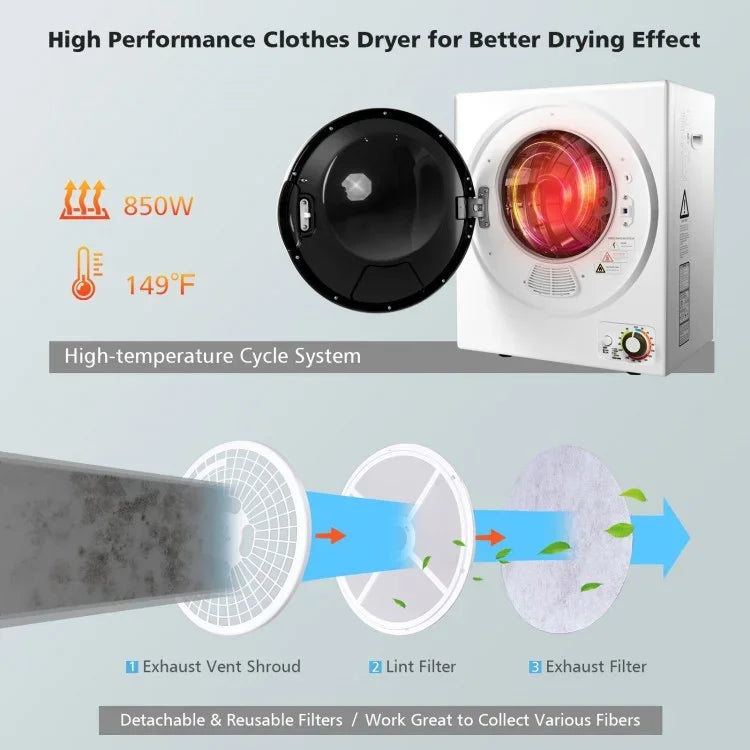 Costway 1.5 cuft Stainless Steel Drum Wall-mounted Dryer | Compact and Efficient | Yourishop.com - YOURISHOP.COM