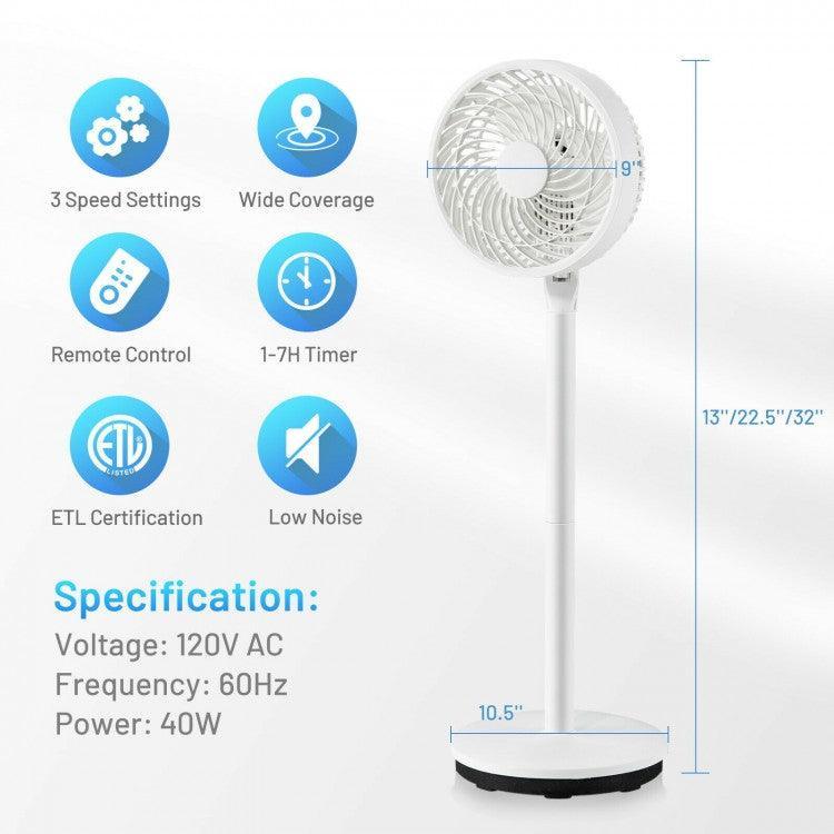 COSTWAY Fan ES10088US-WHA | 9 Inch | Portable Oscillating Pedestal Floor Fan with Adjustable Heights and Speeds - YOURISHOP.COM