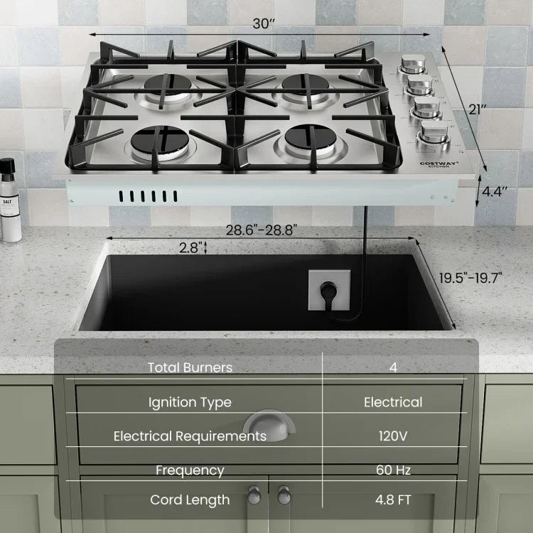 Costway Gas Cooktop CGC430, with 4/6 Powerful Burners and ABS Knobs，30/36 Inch - YOURISHOP.COM