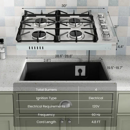 Costway Gas Cooktop CGC430, with 4/6 Powerful Burners and ABS Knobs，30/36 Inch - YOURISHOP.COM
