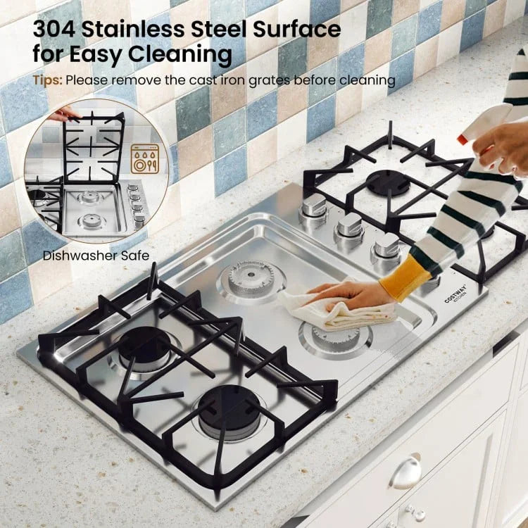 Costway Gas Cooktop CGC430, with 4/6 Powerful Burners and ABS Knobs，30/36 Inch - YOURISHOP.COM