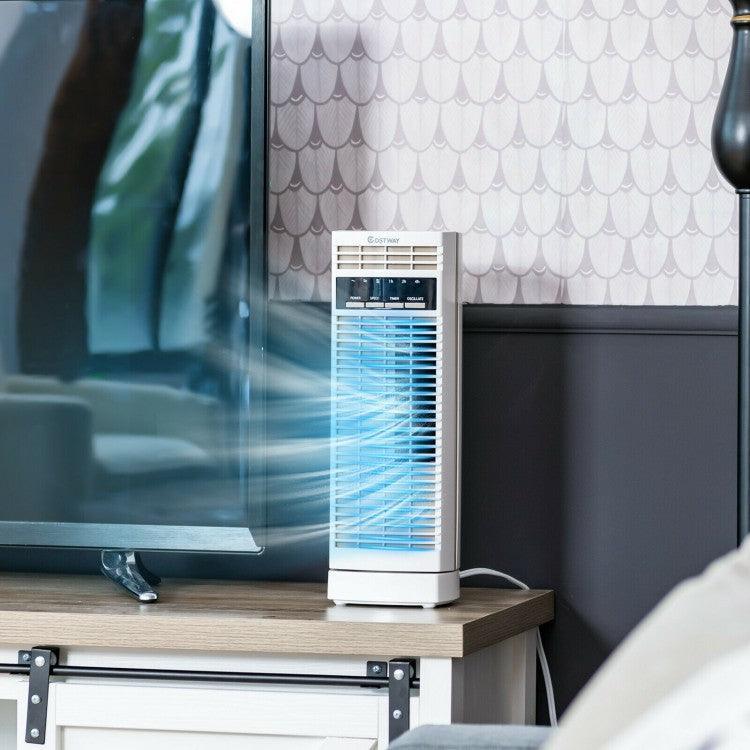 Costway Tower Fan ES10037US| 14 Inch| Mini| Oscillating| 3 Speed and Timer| Electric Desk Fan - YOURISHOP.COM