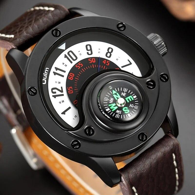 Creative Compass Men Watch Quartz Watches Sport Turntable Dial Wristwatches Casual Leather Strap Military Black Man Clock Reloj - YOURISHOP.COM