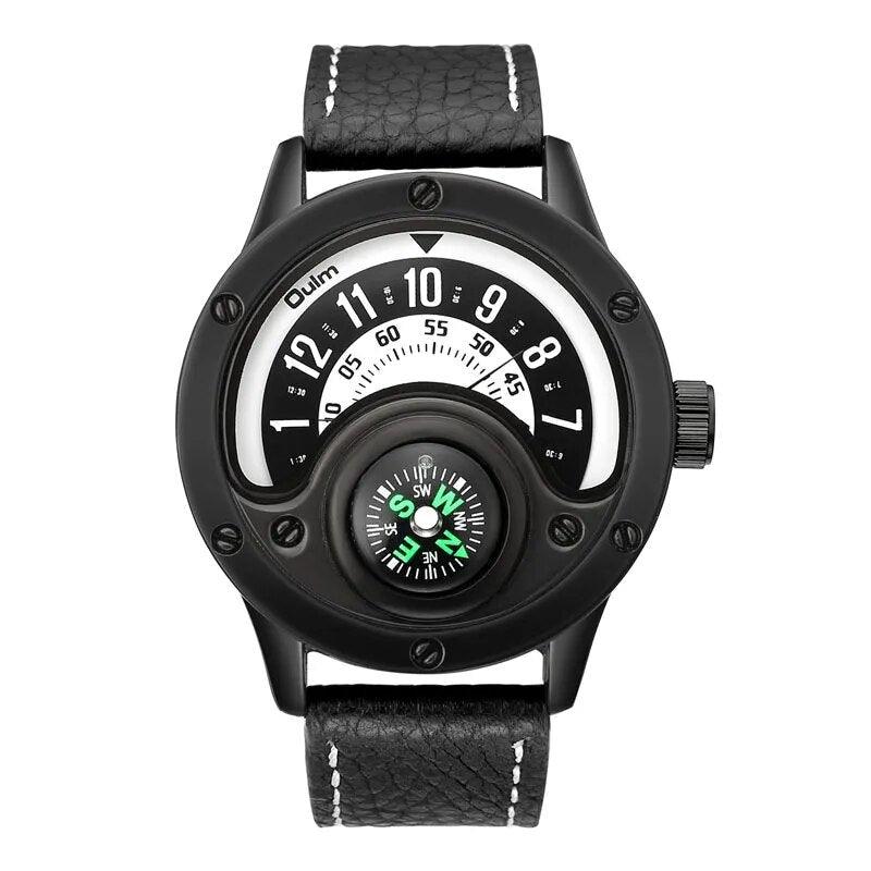 Creative Compass Men Watch Quartz Watches Sport Turntable Dial Wristwatches Casual Leather Strap Military Black Man Clock Reloj - YOURISHOP.COM