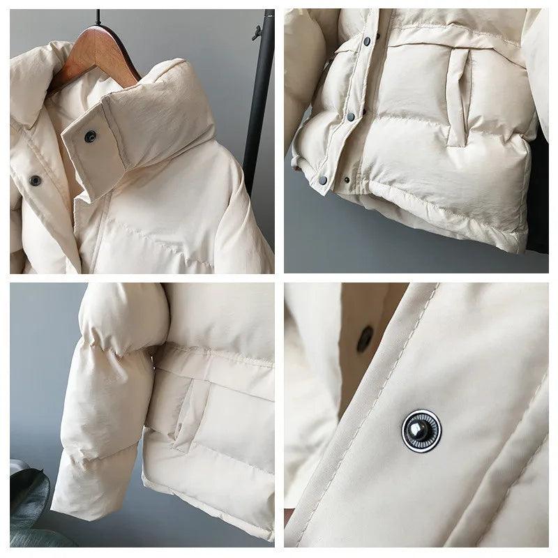 crriflz fashion solid women's winter down jacket stand collar short single-breasted coat preppy style parka ladies chic outwear - YOURISHOP.COM