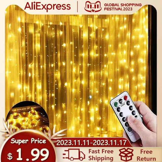 Curtain LED String Lights Garland Festival Decoration 8 Modes USB Remote Control Holiday Wedding Fairy Lights for Bedroom Home - YOURISHOP.COM