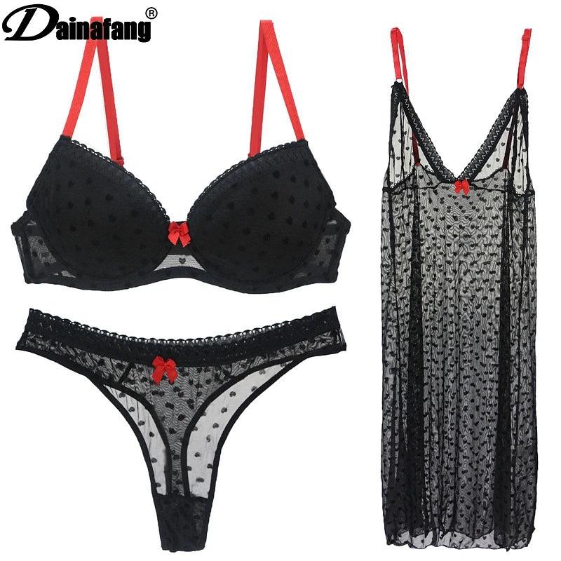 DAINAFANG Brand Lingerie 36/80 38/85 40/90 42/95 BC Cup Bra and Brief Sexy Clothes Nightgown Underwear Sets Panties For Womens - YOURISHOP.COM