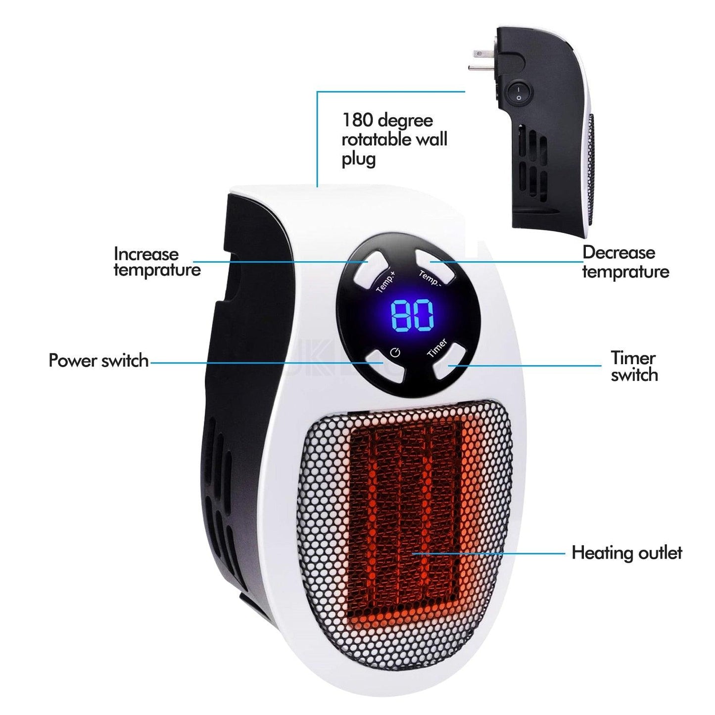 Electric Warmer Mini Fan Heater 500W Portable Wall Heater Ceramic Heating Radiator Body Hand Warmer Fan for Home Office - YOURISHOP.COM