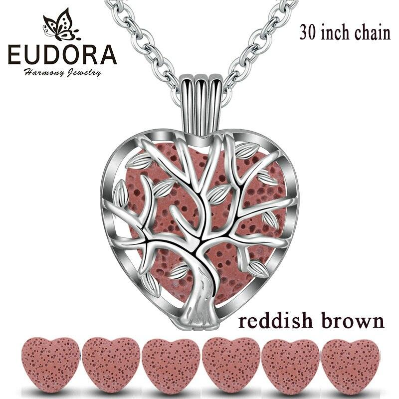 Eudora 20mm Lava Necklace Pendant Heart Volcanic Stone Tree of life Cage Pendant Necklace For DIY Essential Oil Perfume KFC10N20 - YOURISHOP.COM