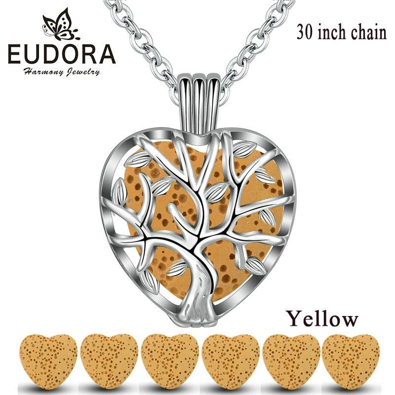 Eudora 20mm Lava Necklace Pendant Heart Volcanic Stone Tree of life Cage Pendant Necklace For DIY Essential Oil Perfume KFC10N20 - YOURISHOP.COM