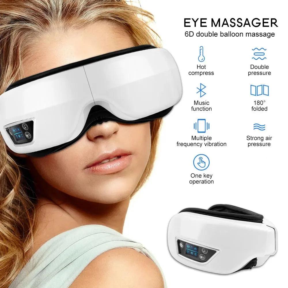 Eye Massager 6D Smart Airbag Vibration Eye Care Instrument Hot Compress Bluetooth Eye Massage Glasses Fatigue Pouch & Wrinkle - YOURISHOP.COM