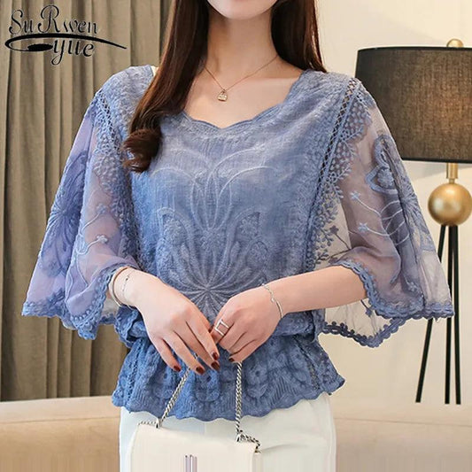 Fashion Women Blouses Spring New Chiffon Blouse Cotton Edge Lace Blouses Shirt Butterfly Flower Women Shirt Tops Blusas 4073 50 - YOURISHOP.COM