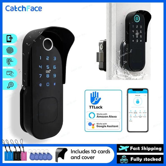 Fingerprint Waterproof Outdoor Garden Lock Remote Control TTLock App Code Keyless Smart Door Lock Electric Rim Lock and Gateway - YOURISHOP.COM