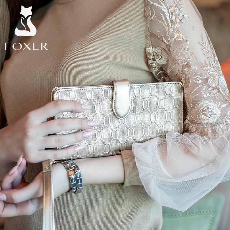 FOXER Brand Women's Long Cow Leather Wallets Ladies Clutch Bags Famous Designer Purses Women Purse Fashion Female Cowhide Wallet - YOURISHOP.COM