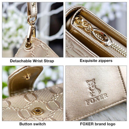 FOXER Brand Women's Long Cow Leather Wallets Ladies Clutch Bags Famous Designer Purses Women Purse Fashion Female Cowhide Wallet - YOURISHOP.COM