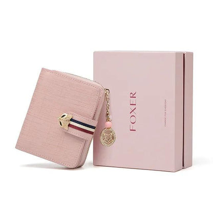 FOXER Card Holder Split Leather Women Wallet Designer Coin Purse Lady Zipper Wallet High Quality Cute Short Wallets With Pendant - YOURISHOP.COM
