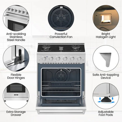 Freestanding Natural Gas Range with 5 Burners Cooktop 56318479, 30", 4.55 cu.ft. - YOURISHOP.COM