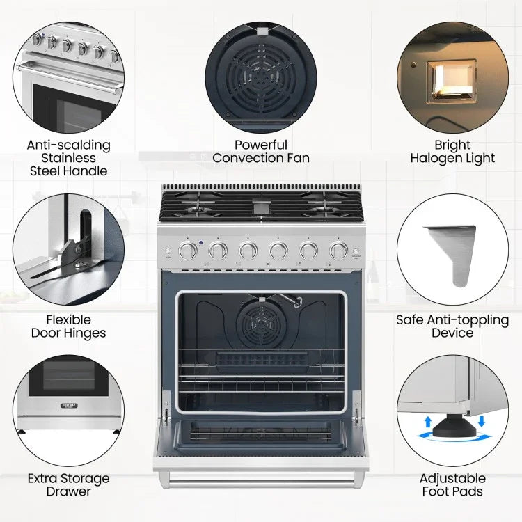 Freestanding Natural Gas Range with 5 Burners Cooktop 56318479, 30", 4.55 cu.ft. - YOURISHOP.COM