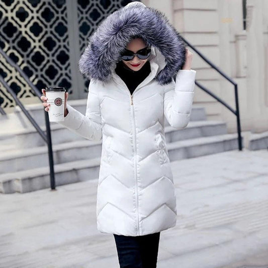 Fur collar winter coat ladies thick warm hooded long jacket women elegant slim white cotton parka women outwear 2019 new DR653 - YOURISHOP.COM