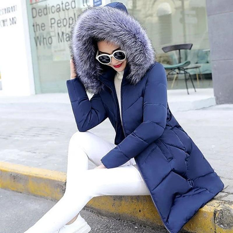 Fur collar winter coat ladies thick warm hooded long jacket women elegant slim white cotton parka women outwear 2019 new DR653 - YOURISHOP.COM