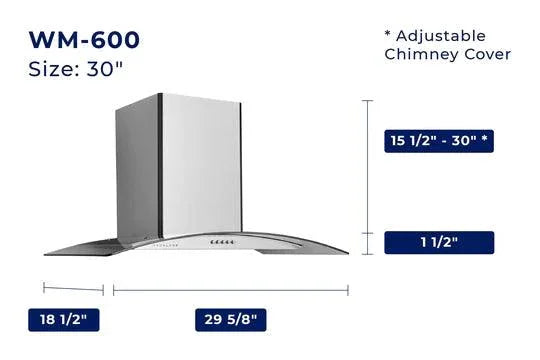 Hauslane WM-600, Wall Mount Range Hood, 750 CFM, 30" or 36", Stainless Steel - YOURISHOP.COM