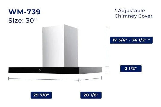 Hauslane WM-739: Convertible Wall Mount Range Hood, 900 CFM, 30" / 36" - YOURISHOP.COM