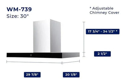 Hauslane WM-739: Convertible Wall Mount Range Hood, 900 CFM, 30" / 36" - YOURISHOP.COM