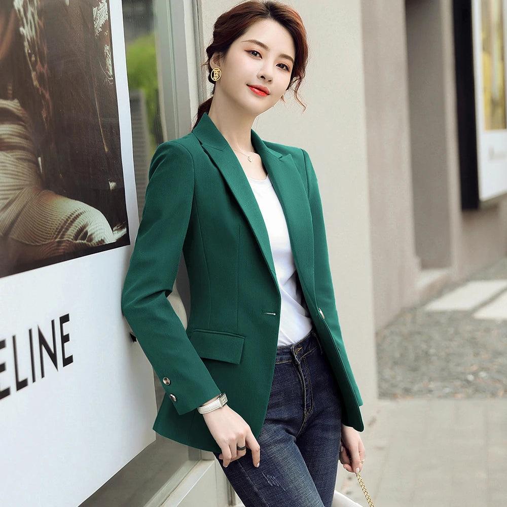 HIGH QUALITY Fashion 2020 Design Blazer Jacket Women's Green Black Blue Solid Tops For Office Lady Wear Size S-4XL - YOURISHOP.COM