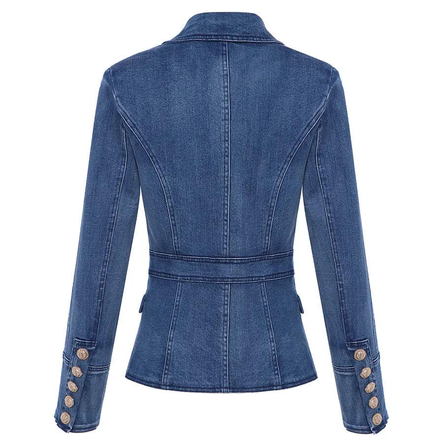 HIGH QUALITY New Fashion 2023 Designer Blazer Women's Metal Lion Buttons Double Breasted Denim Blazer Jacket Outer Coat - YOURISHOP.COM