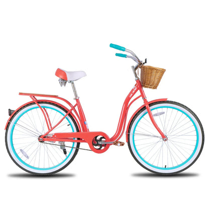 Hiland 26 Inch Beach Bike for Women, Single Speed Commuter Bicycle with Basket and Rear Cargo, Multiple Colors City Bike - YOURISHOP.COM
