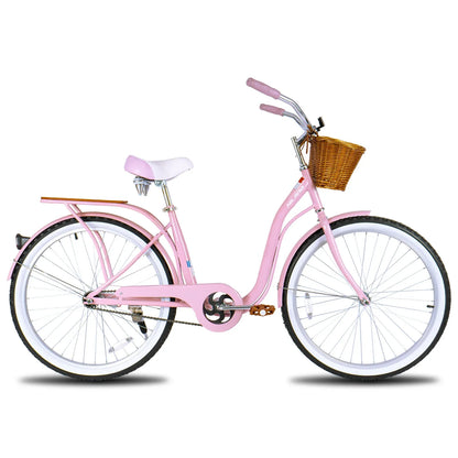Hiland 26 Inch Beach Bike for Women, Single Speed Commuter Bicycle with Basket and Rear Cargo, Multiple Colors City Bike - YOURISHOP.COM
