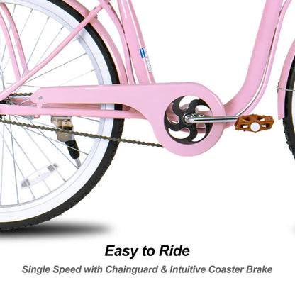 Hiland 26 Inch Beach Bike for Women, Single Speed Commuter Bicycle with Basket and Rear Cargo, Multiple Colors City Bike - YOURISHOP.COM