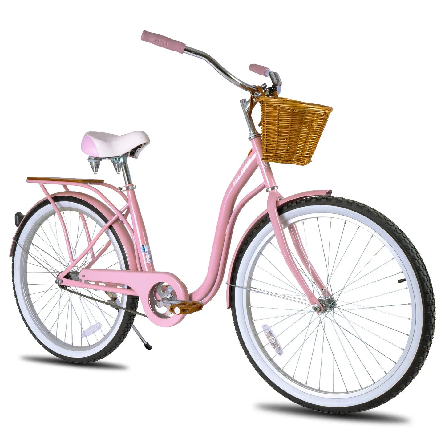 Hiland 26 Inch Beach Bike for Women, Single Speed Commuter Bicycle with Basket and Rear Cargo, Multiple Colors City Bike - YOURISHOP.COM