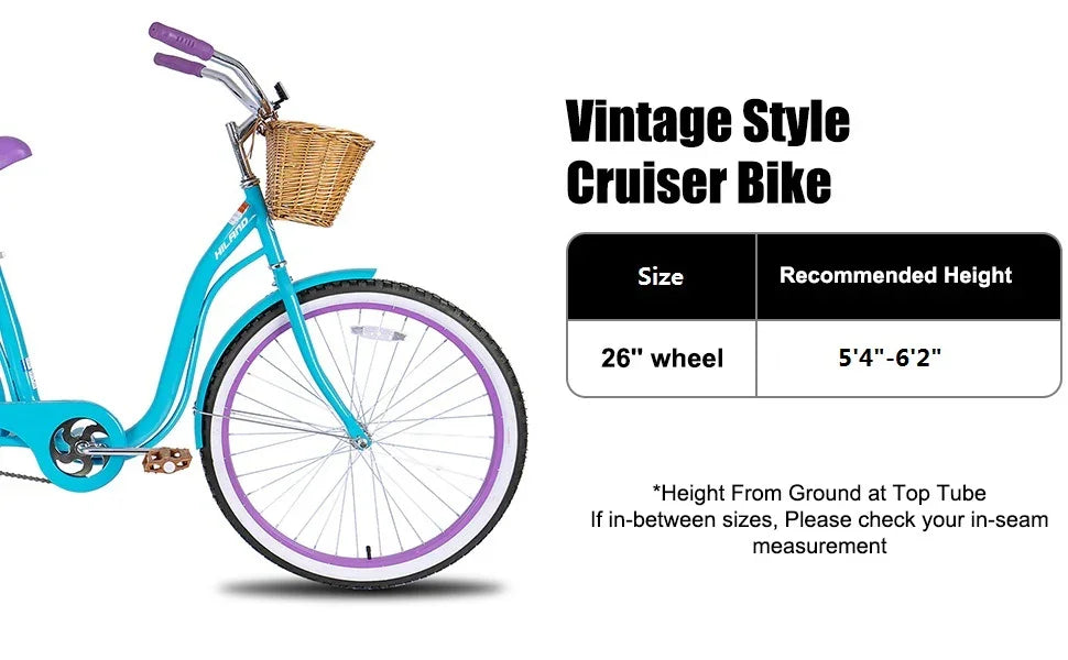 Hiland 26 Inch Beach Bike for Women, Single Speed Commuter Bicycle with Basket and Rear Cargo, Multiple Colors City Bike - YOURISHOP.COM