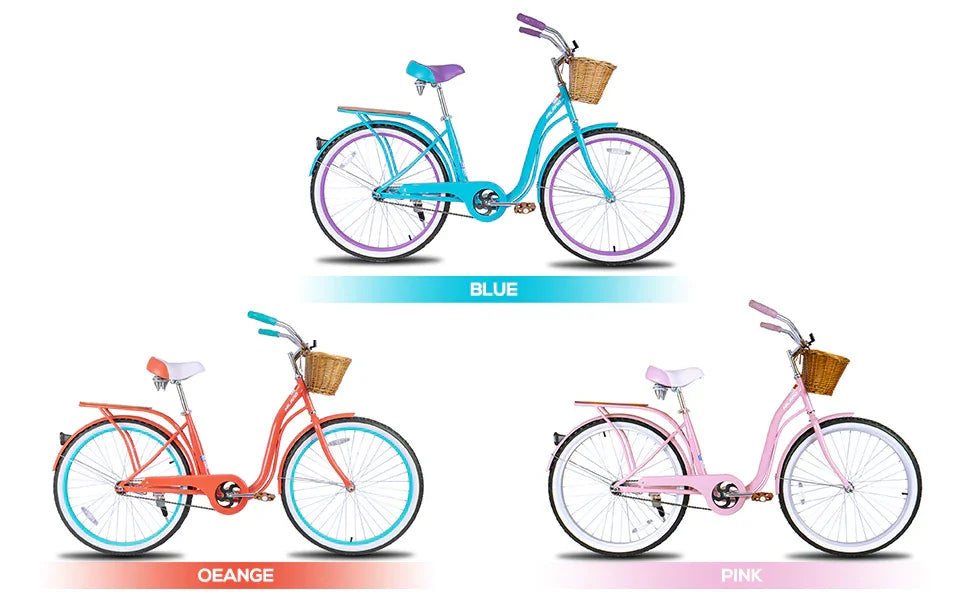 Hiland 26 Inch Beach Bike for Women, Single Speed Commuter Bicycle with Basket and Rear Cargo, Multiple Colors City Bike - YOURISHOP.COM