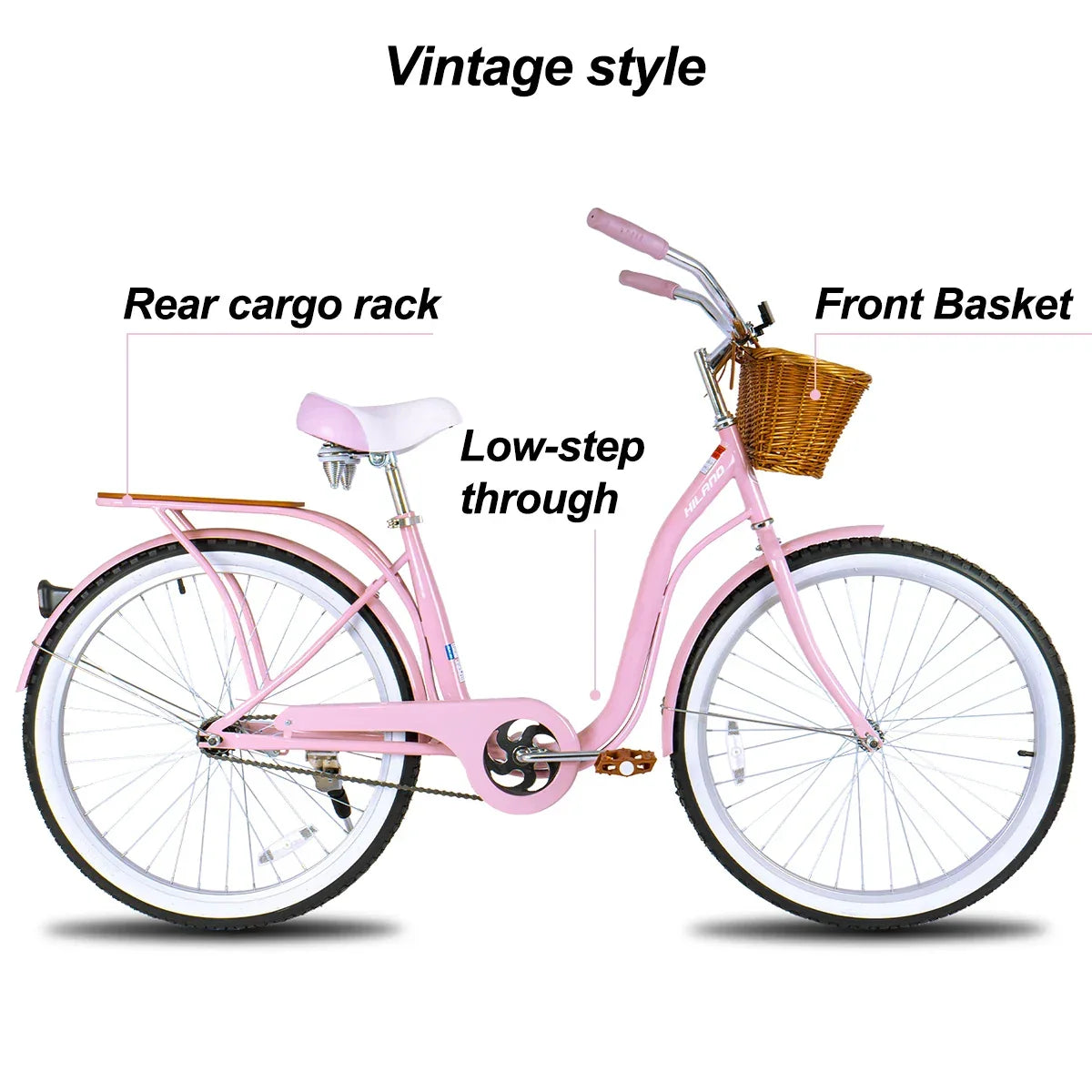 Hiland 26 Inch Beach Bike for Women, Single Speed Commuter Bicycle with Basket and Rear Cargo, Multiple Colors City Bike - YOURISHOP.COM