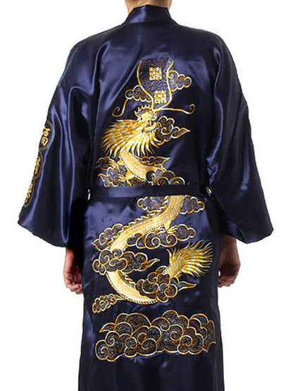 Hot Sale Burgundy Chinese Men Silk Satin Robe Novelty Traditional Embroidery Dragon Kimono Yukata Bath Gown Size M L XL XXL XXXL - YOURISHOP.COM