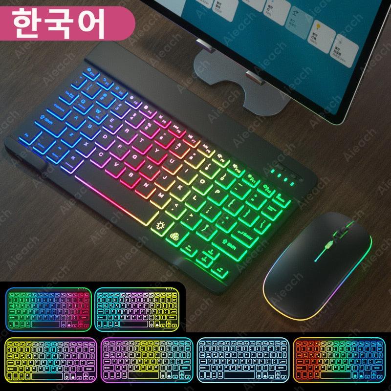 Keyboard For Tablet Android iOS Windows Wireless Mouse Keyboard Bluetooth-compatible Rainbow Backlit Keyboard For iPad Phone - YOURISHOP.COM
