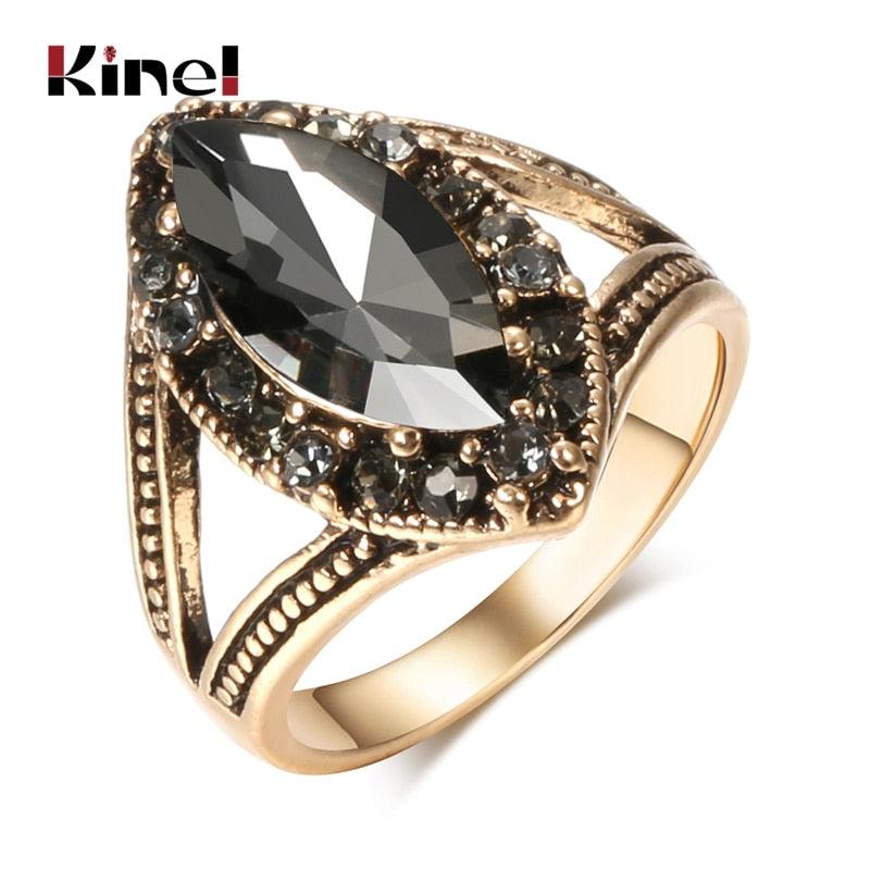 Kinel Vintage Geometric regular Rings For Women Boho Gray Crystal Rings Classic Ethnic Wedding Jewelry Smooth Loop Party Gifts - YOURISHOP.COM